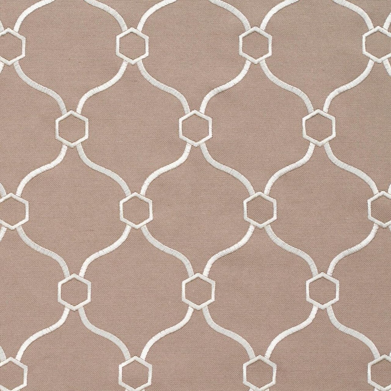 Brown Embroidery Geometric Linen Look Woven Pattern Upholstery Fabric by The Yard - SKU: Barwick Taupe